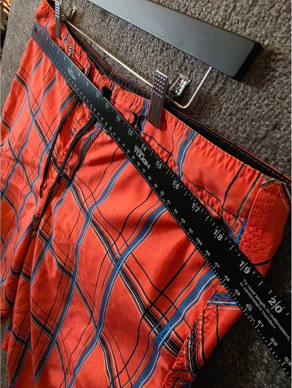 Hurley Shorts Men Vibrant Orange Plaid Puerto Rico Super Suede Swim Trunks